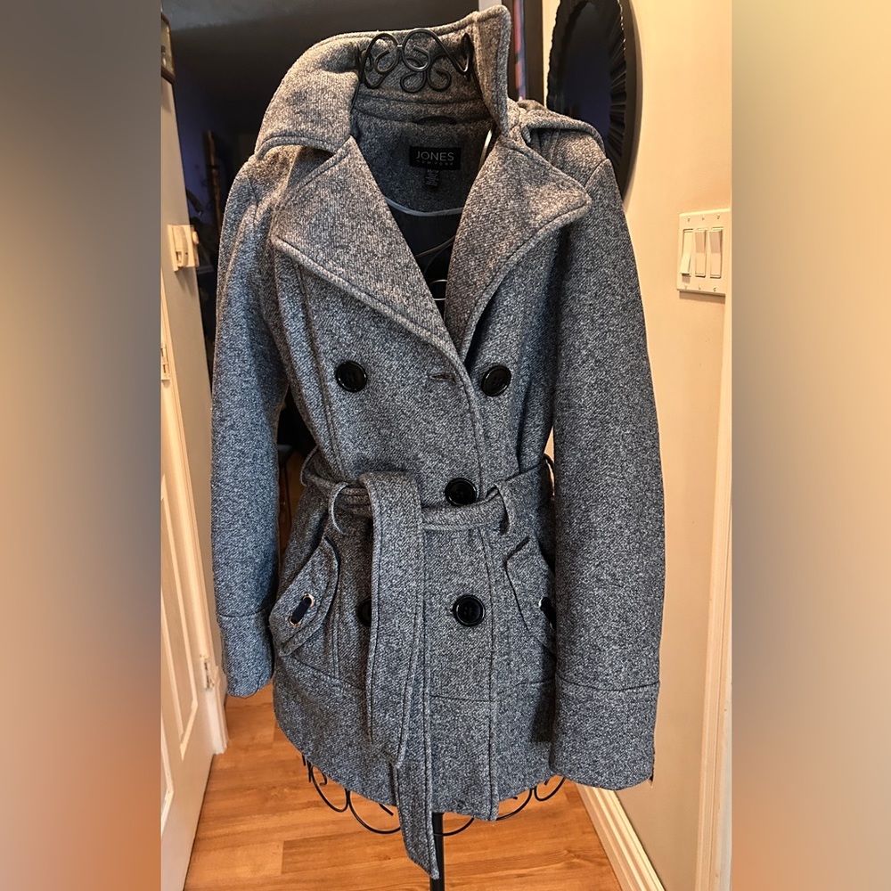 Jones of New York Grey Double Breasted winter coat with detachable hood
